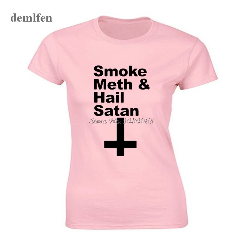 Новая мода дым мет с надписью Hail Satan футболка для женщин Повседневная одежда О