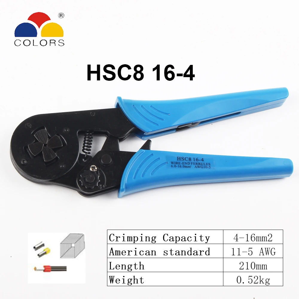 HSC8 6-6 0,25-6 мм 23-10AWG шестигранник 6-4A 0,25-6 мм 23-10AWG четырехсторонняя трубка терминал обжимные плоскогубцы обжимные ручные инструменты - Цвет: hsc8 16-4