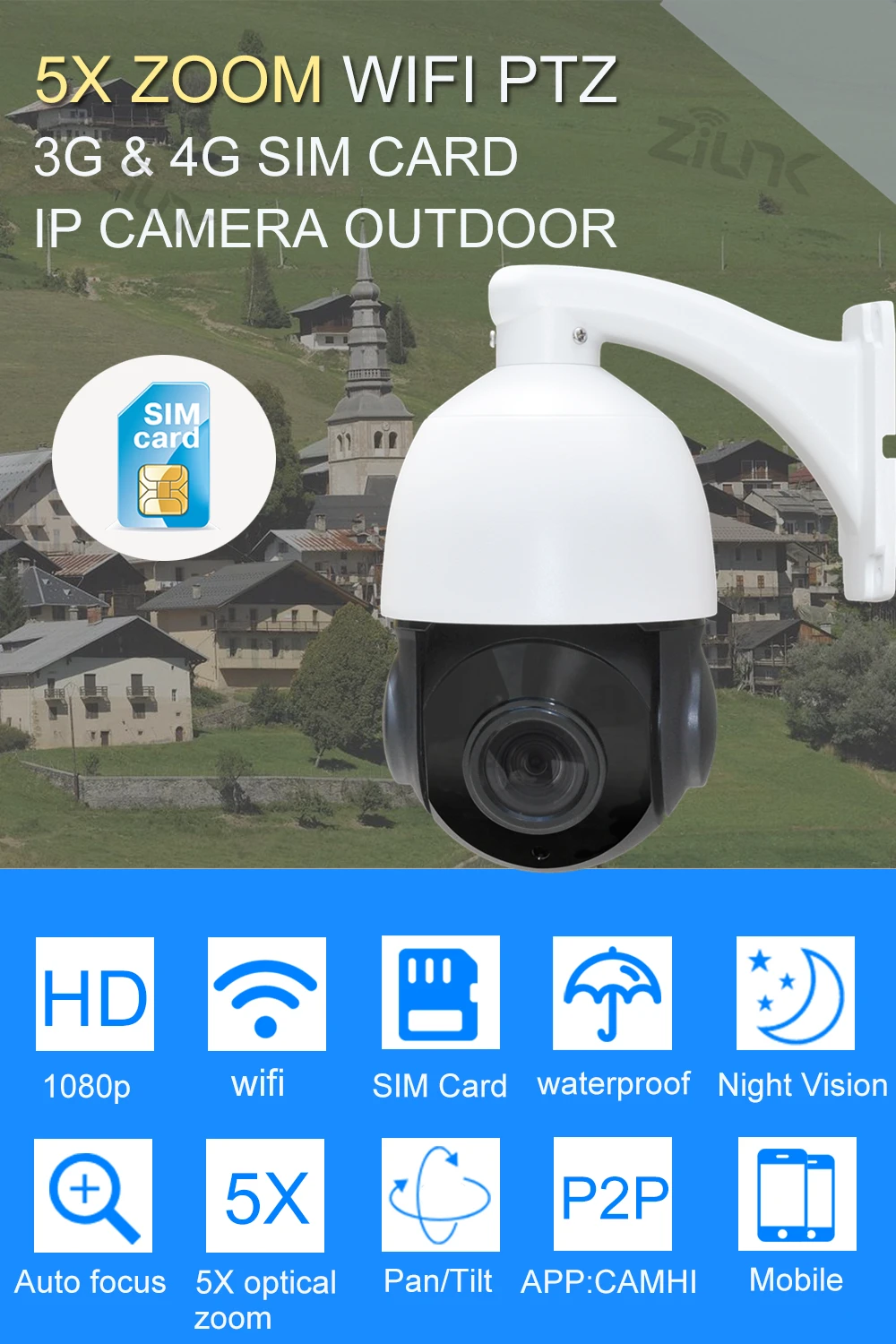 Уличная ip-камера 1080P 960P HD 3g 4G wifi PTZ 5X Zoom Onvif IR 50M беспроводная камера видеонаблюдения SIM SD карта аудио
