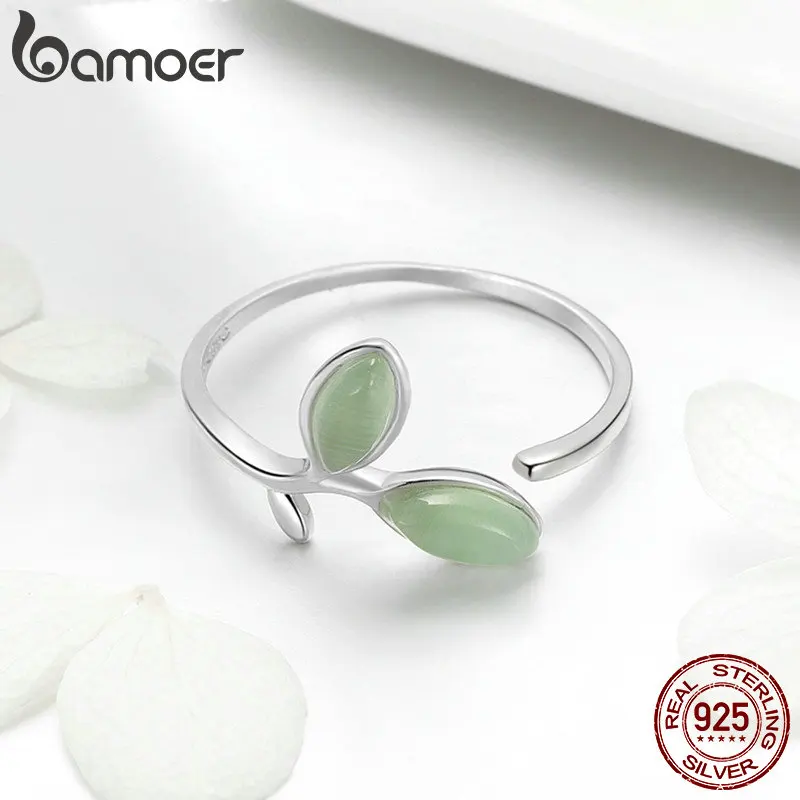 BAMOER, 925 пробы, серебро, надеюсь, зеленое дерево, листья, дерево, бутоны, женские кольца на палец, для женщин, Стерлинговое Серебро, ювелирное изделие SCR453