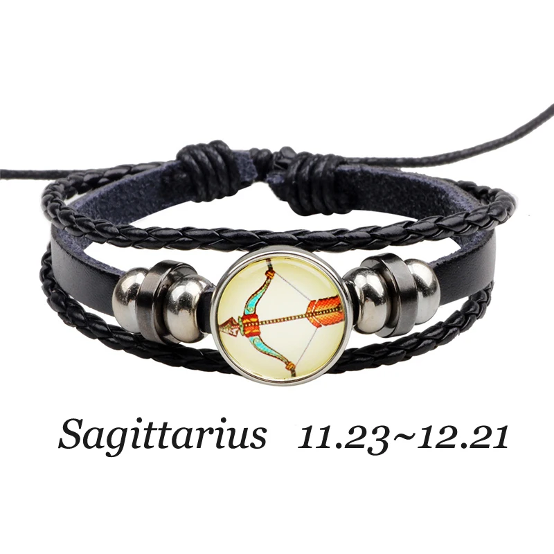 Colored glass Twelve constellation symbol bracelet Leather bracelets &amp bangles unisex Anita Garden brand lovers jewelry QN2342 |