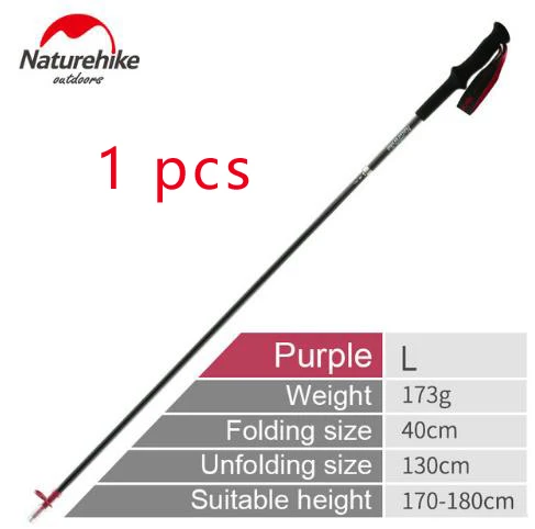 purple L size 1 Pcs Naturehike Portable Collapsible Carbon Fiber Trekking Poles Quick Lock Compact Folding Walking Stick Tourism Trail Running - Цвет: purple L size