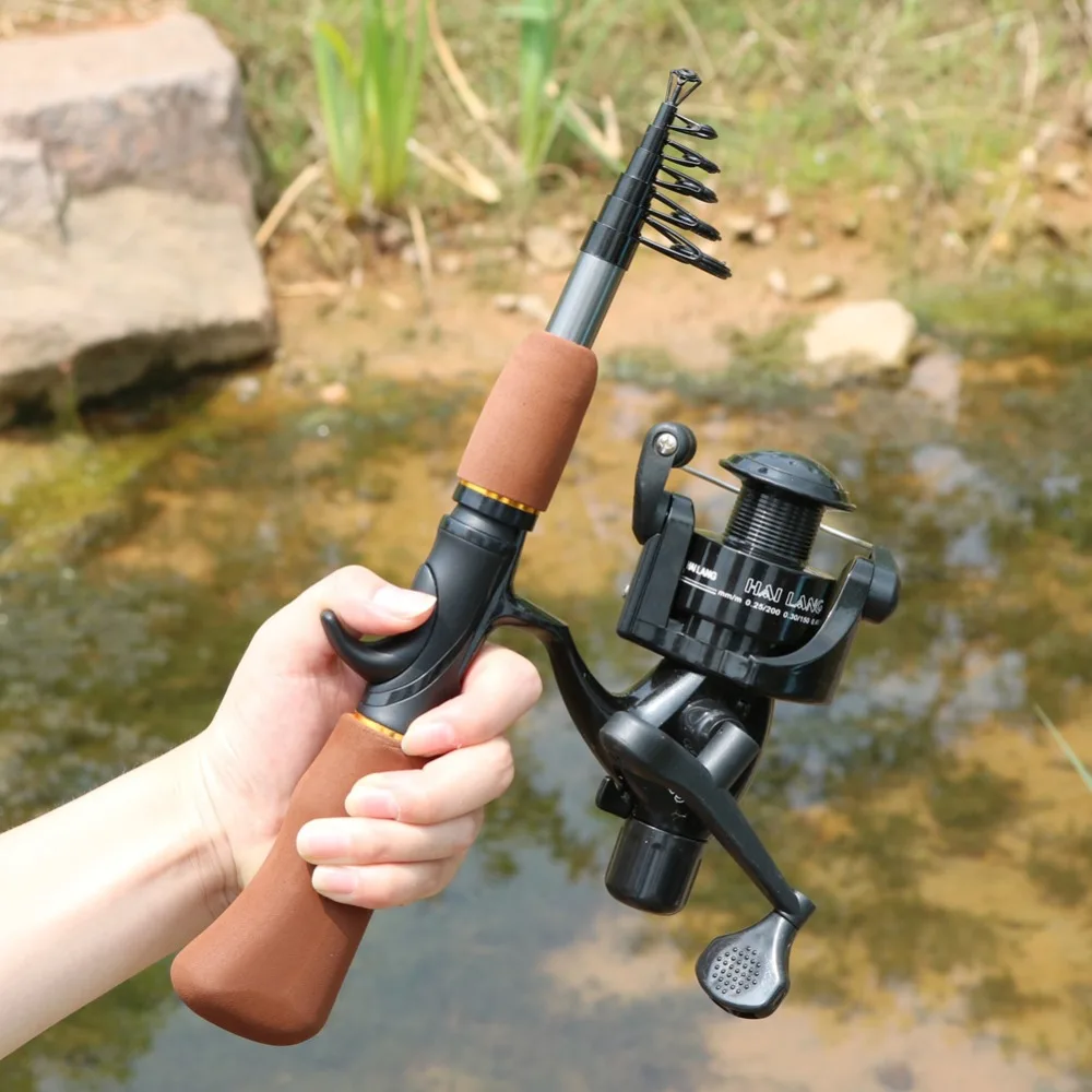 Sougayilang Спиннинг углерода Рыбалка набор стержень катушка Ice Комбо Телескопическая