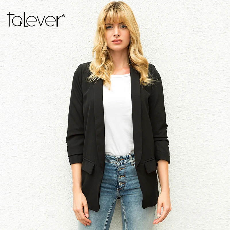 Talever для женщин Повседневное черный белый цвет Блейзер и куртка модная запонка