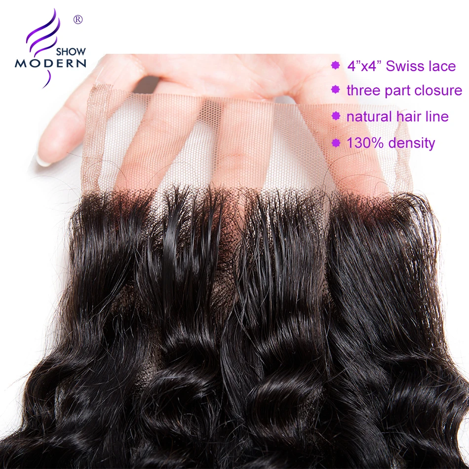 Современный шоу волосы remy 1 шт. " x 4" вьющиеся синтетическое закрытие шнурка волос три части 130% плотность натуральные волосы ткань натуральный черны