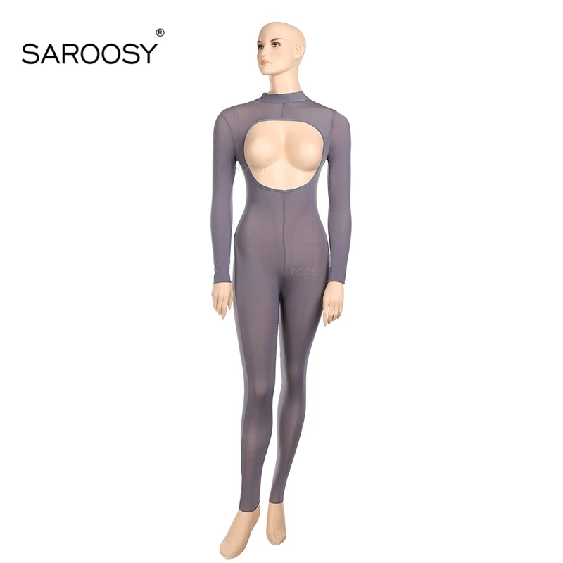 Серый SAROOSY, сексуальный открытый бюстгальтер, боди с открытой промежностью для женщин, длинные рукава, молния сзади, деталь, горячее эротическое белье размера плюс - Цвет: Серый