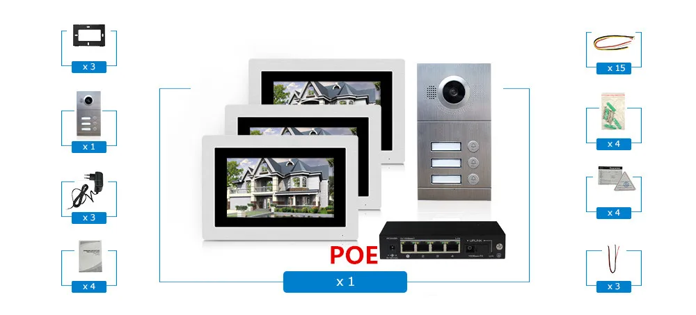 Wifi IP видео домофон система видео дверной звонок 7 ''сенсорный экран для 3 этажей квартиры/8 зон сигнализация Поддержка смартфона