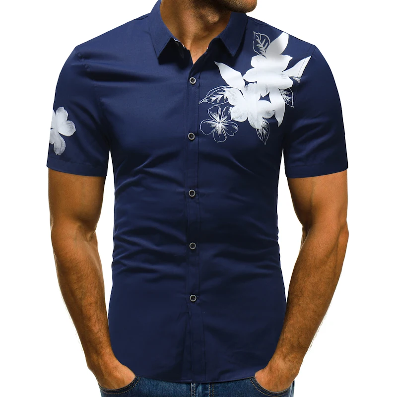 Летняя Новинка 2019 г. для мужчин Мода Тонкий Бизнес печати короткий рукав рубашка