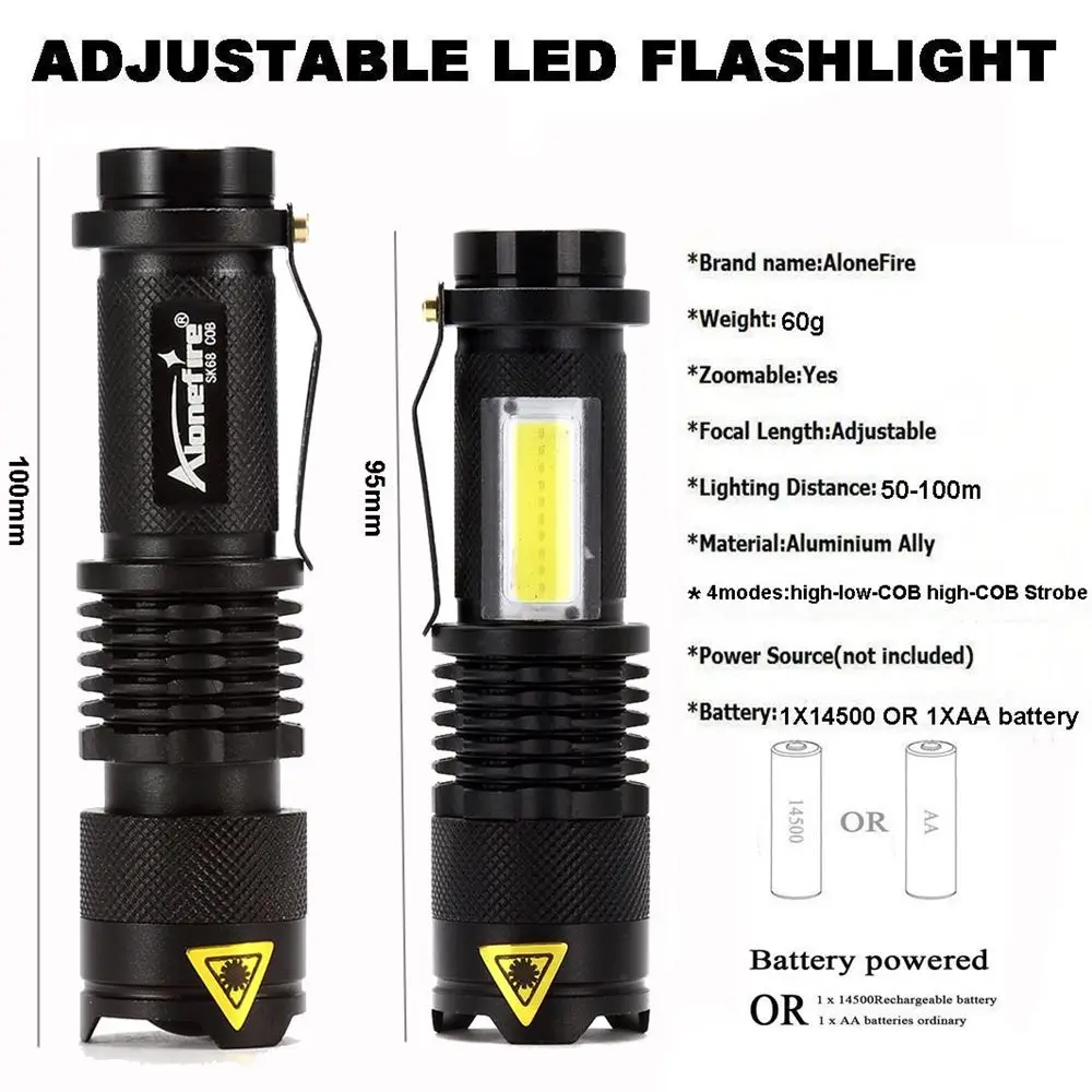 AloneFire 3800LM SK68 COB светодиодный фонарик Портативный мини ZOOM torchflashlight