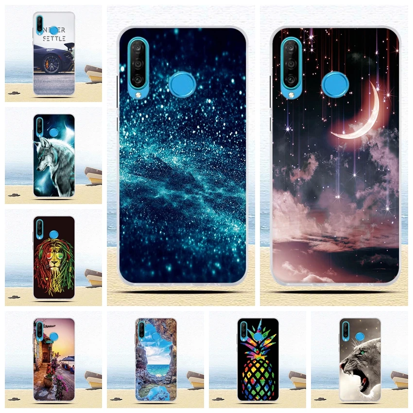 Силиконовый чехол для Huawei P30 Lite из мягкого ТПУ бампер с милым рисунком кота задняя