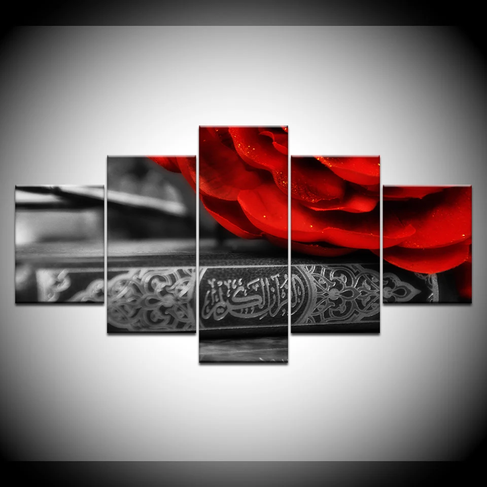 Серый фон с красными лепестками 5 шт. художественные обои на холсте современный