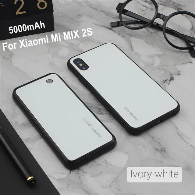 White For Mi MIX 2S KQJYS Беспроводной магнитный 5000 мА/ч чехол из закаленного стекла для зарядки аккумулятора для Xiaomi Mi Mix 2S Чехол для портативного зарядного устройства чехол - Цвет: White For Mi MIX 2S