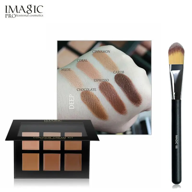 DEEP WITH BRUSH IMAGIC, 6 цветов, консилер, кремовая палитра, контурный макияж, палитра, праймер для лица, палитра, макияж для лица с макияжем, набор кистей для макияжа - Цвет: DEEP WITH BRUSH