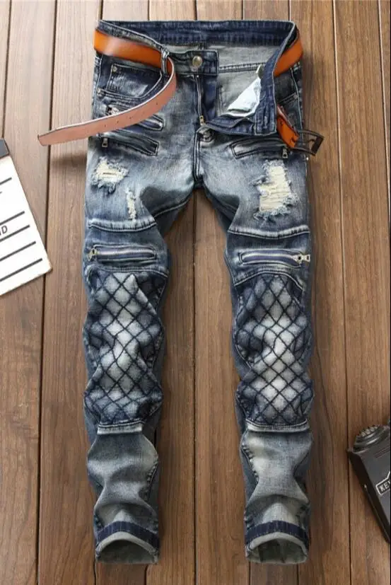 Мотоцикл Анти осенние рваные джинсы локомотив мужские Ностальгический