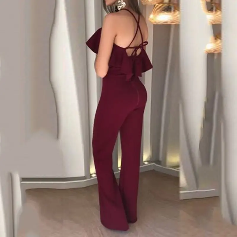 Спагетти ремень сексуальным вырезом на спине и широкие брюки длинные джампсьюты