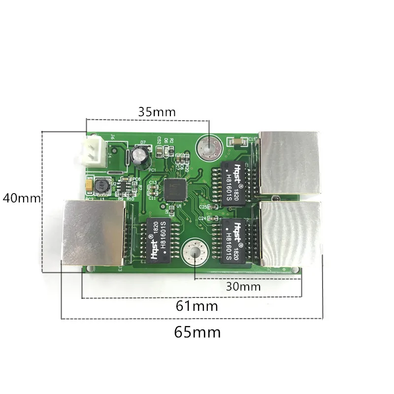 OEM factory direct mini fast 10 / 100mbps 3-port Ethernet network lan hub switch board two-layer pcb 3 rj45 5V 12V head port | Электроника