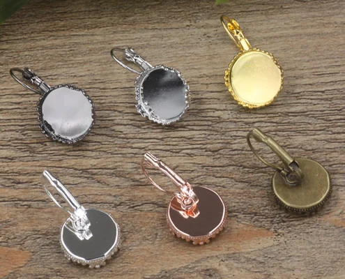 

100pcs Cabochon 15mm Bronze/Gold/Silver/Black Copper Crown ear hook, studs cameo,earrings base setting stud accessories