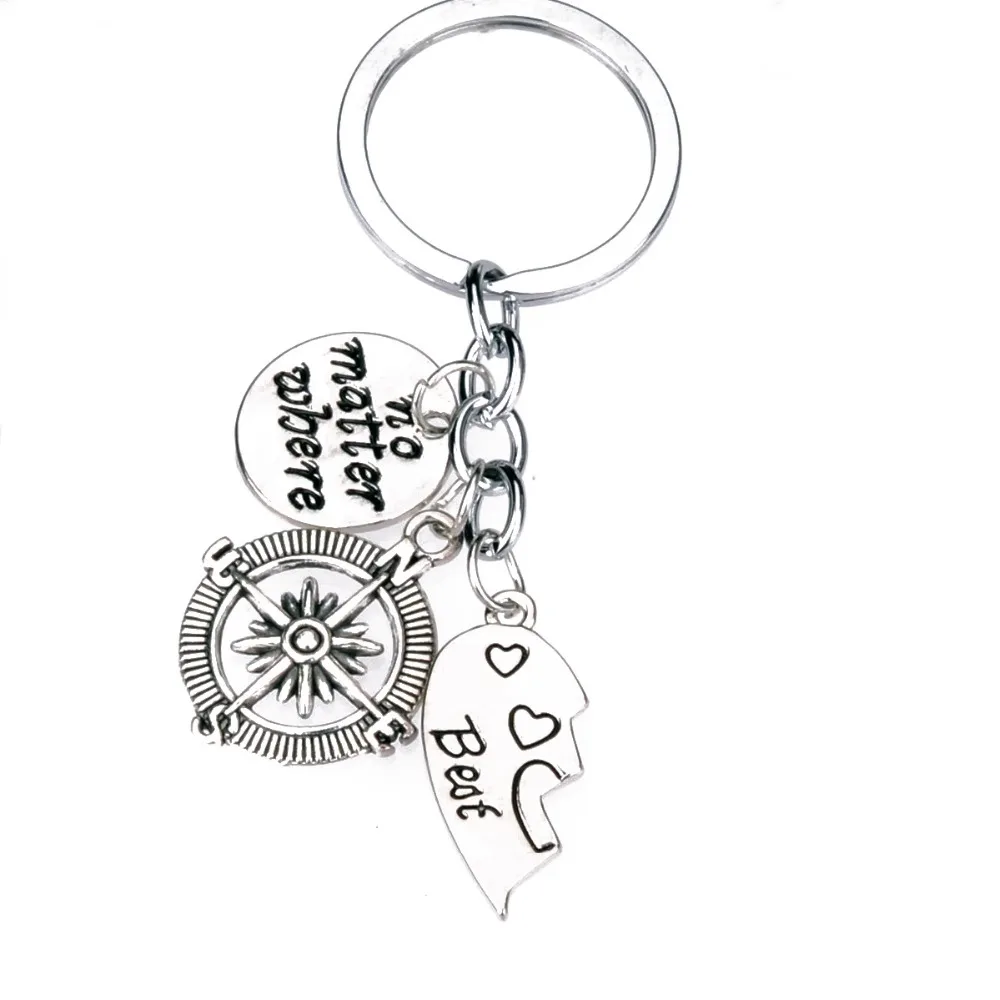 Bespmosp 2 шт. компас независимо от того где сердце лучшие друзья BFF подвесные брелоки