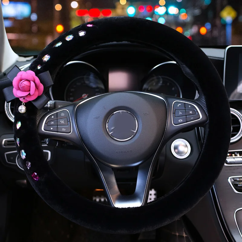 Camellia Цветочные Стразы плюшевые меховые чехлы на руль шикарные хрустальные