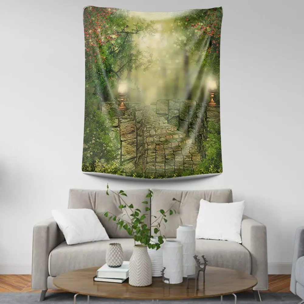 

Psychedelic forest house tapestry home decoration cloth for carpet wall large tapestry wall fabric