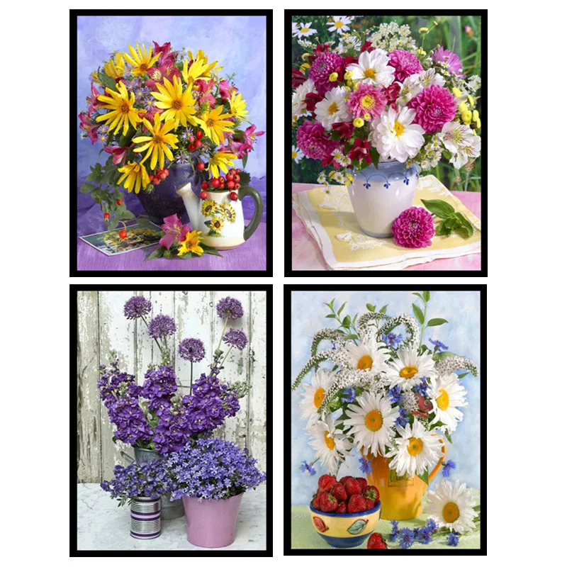 Цветочная композиция 5D DIY Алмазная картина значок гвоздики вышитая крестом Ваза