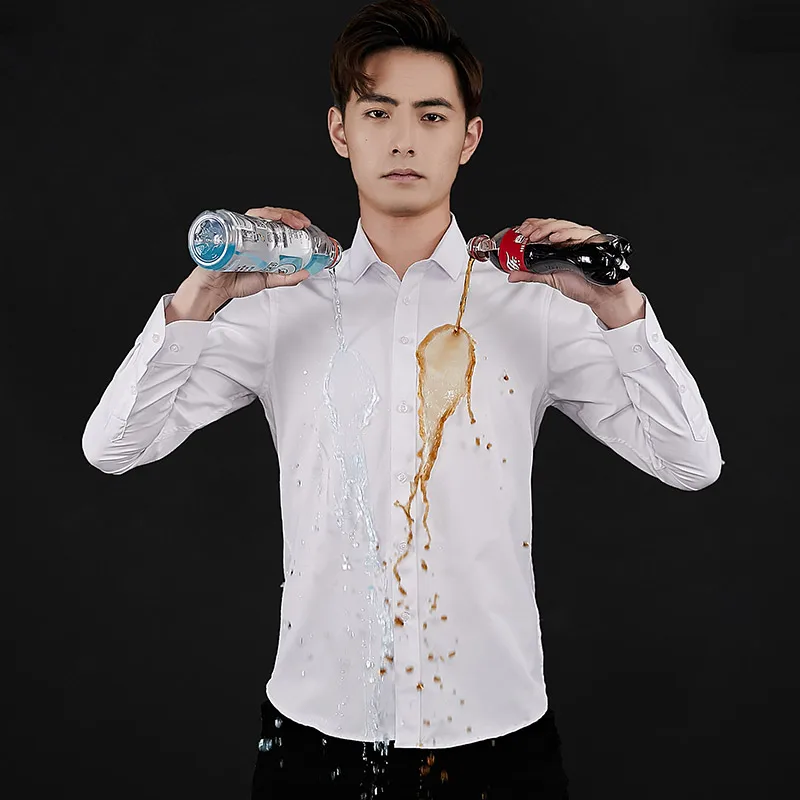 

men shirt long sleeve cotton polyester white color waterproof anti-fouling dress shirts for hiking camping 2019 4 color selected