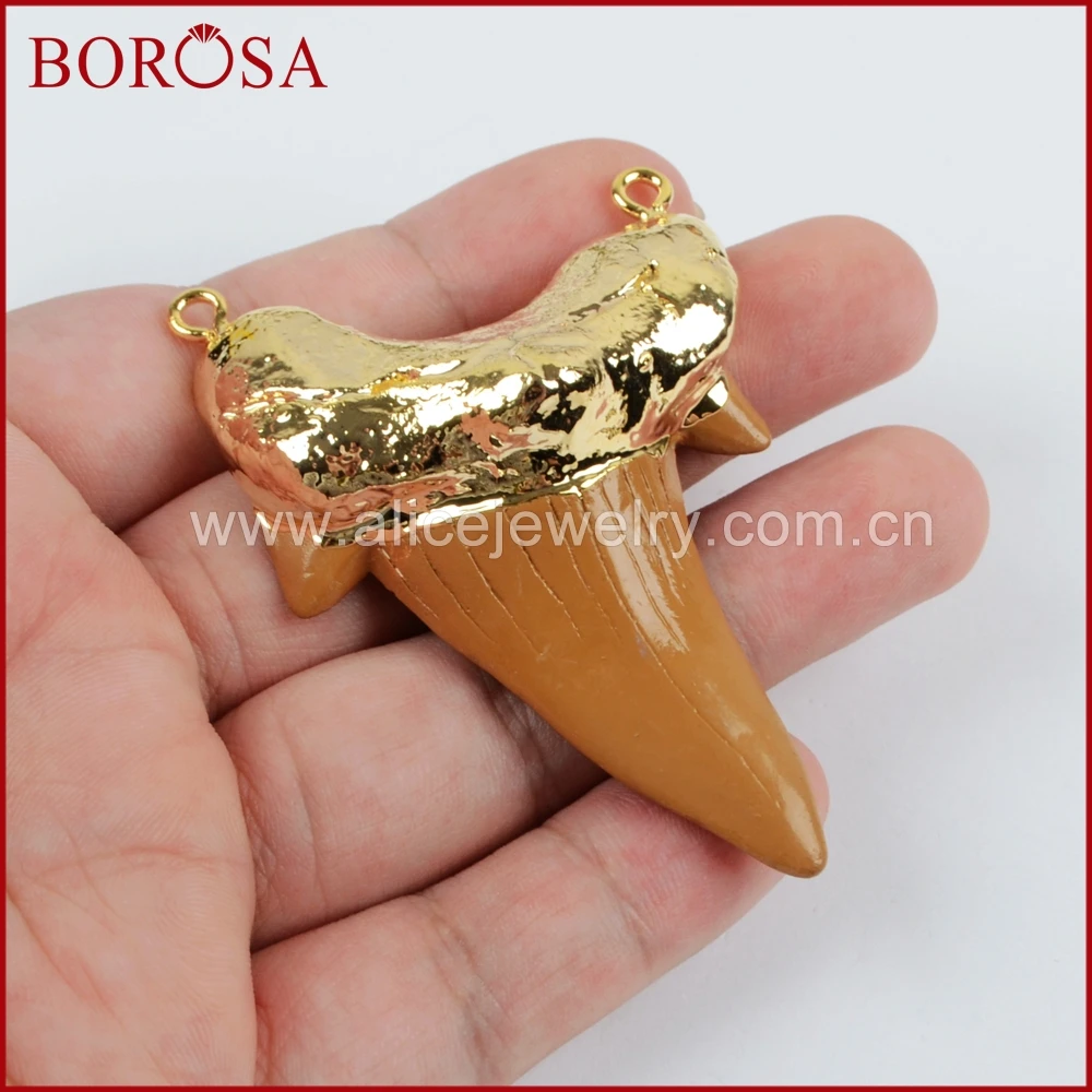 BOROSA Высокое качество 1 шт Акула зубы Eletroplated коричневая Смола разъем Druzy кулон для