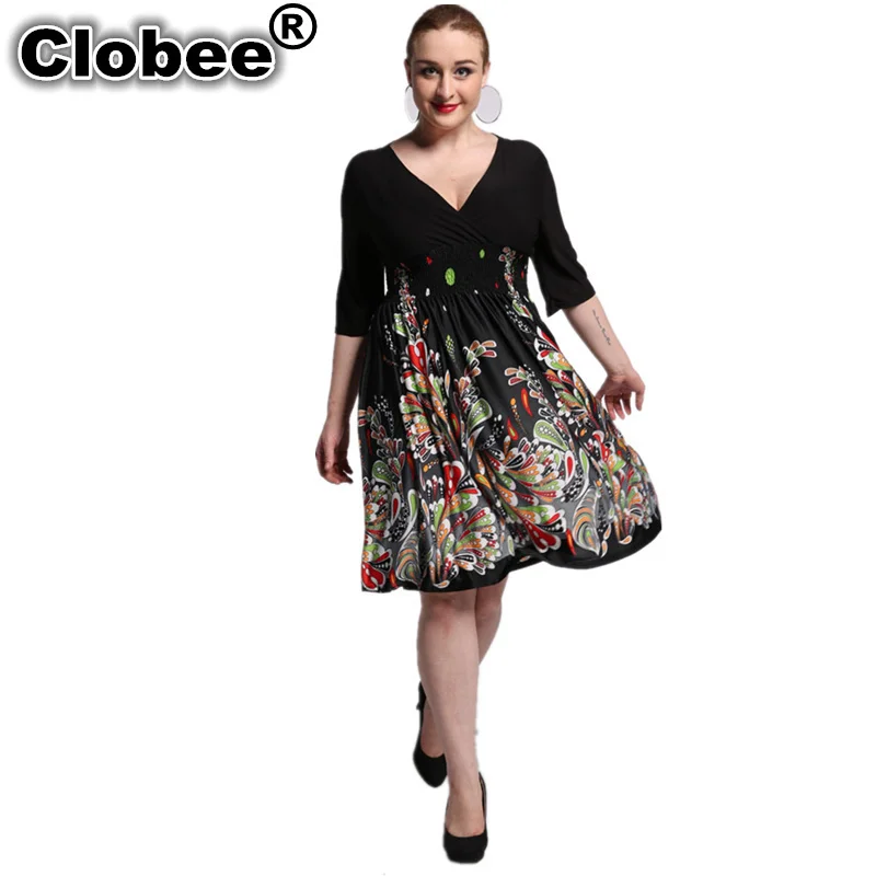 Женское офисное платье в стиле бохо пляжное большого размера 6XL 7XL с принтом