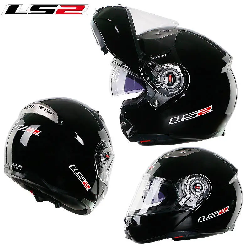 Gloss Black LS2 ff370 флип-ап мото rcycle шлем casco de moto кафе шлем для гонщика анфас двойной объектив козырек capacetes de moto ciclista ECE - Цвет: Gloss Black