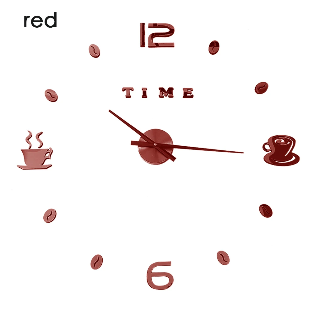 wall clock red Кафе DIY большие настенные часы без рамы гигантские настенные часы современный дизайн кафе кофейная кружка кофейные зерна Настенный декор кухонные настенные часы - Цвет: wall clock red