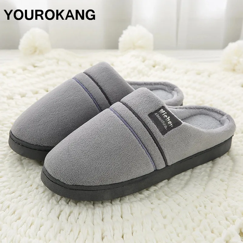 2019 женские домашние тапочки размера плюс плюшевые из флока полосатые