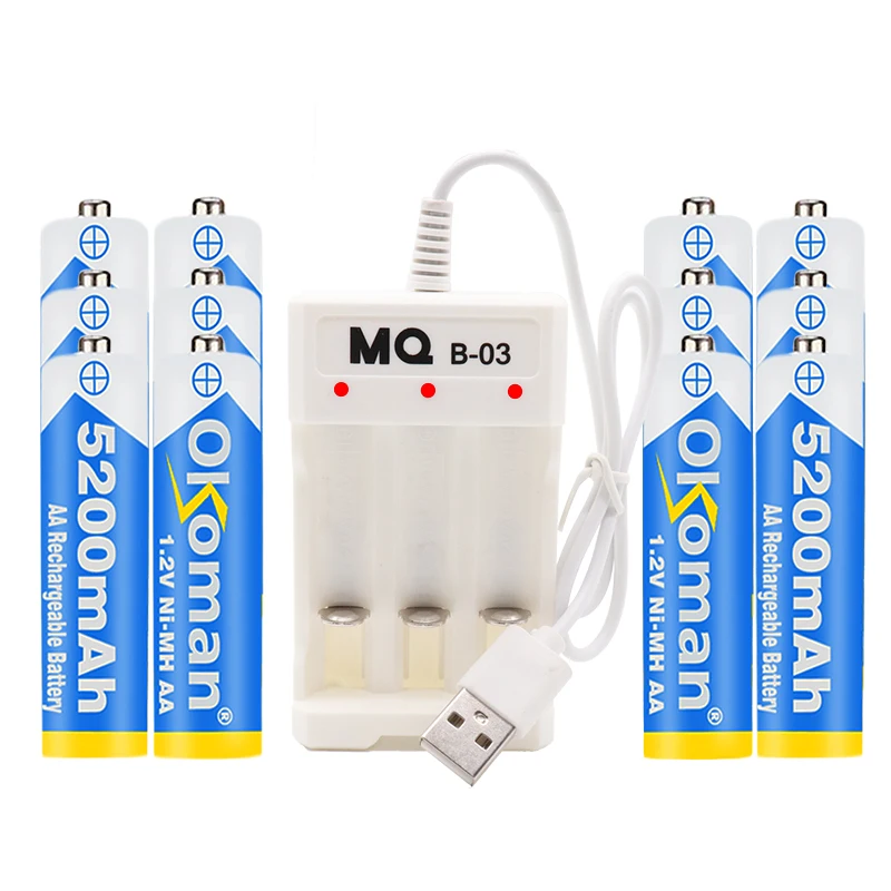 Okoman Новый 5200 mAh никель-металлогидридные AA Предварительно заряженный ni-mh