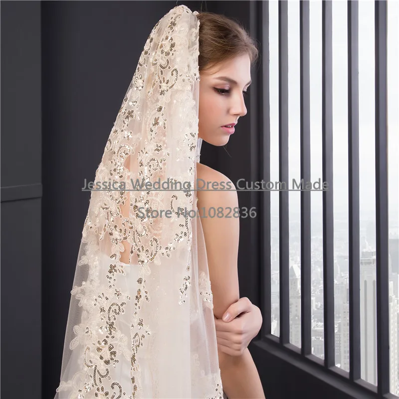 Свадебная фата цвета шампанского 2017 реальные изображения новый стиль блестящая