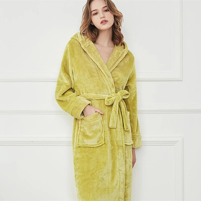Winter Robe Female Velvet Robes Women Long Sleepwear Elegant Ankle-Length Ladies Beige Hooded ladies Bathrobe 3 color | Женская одежда