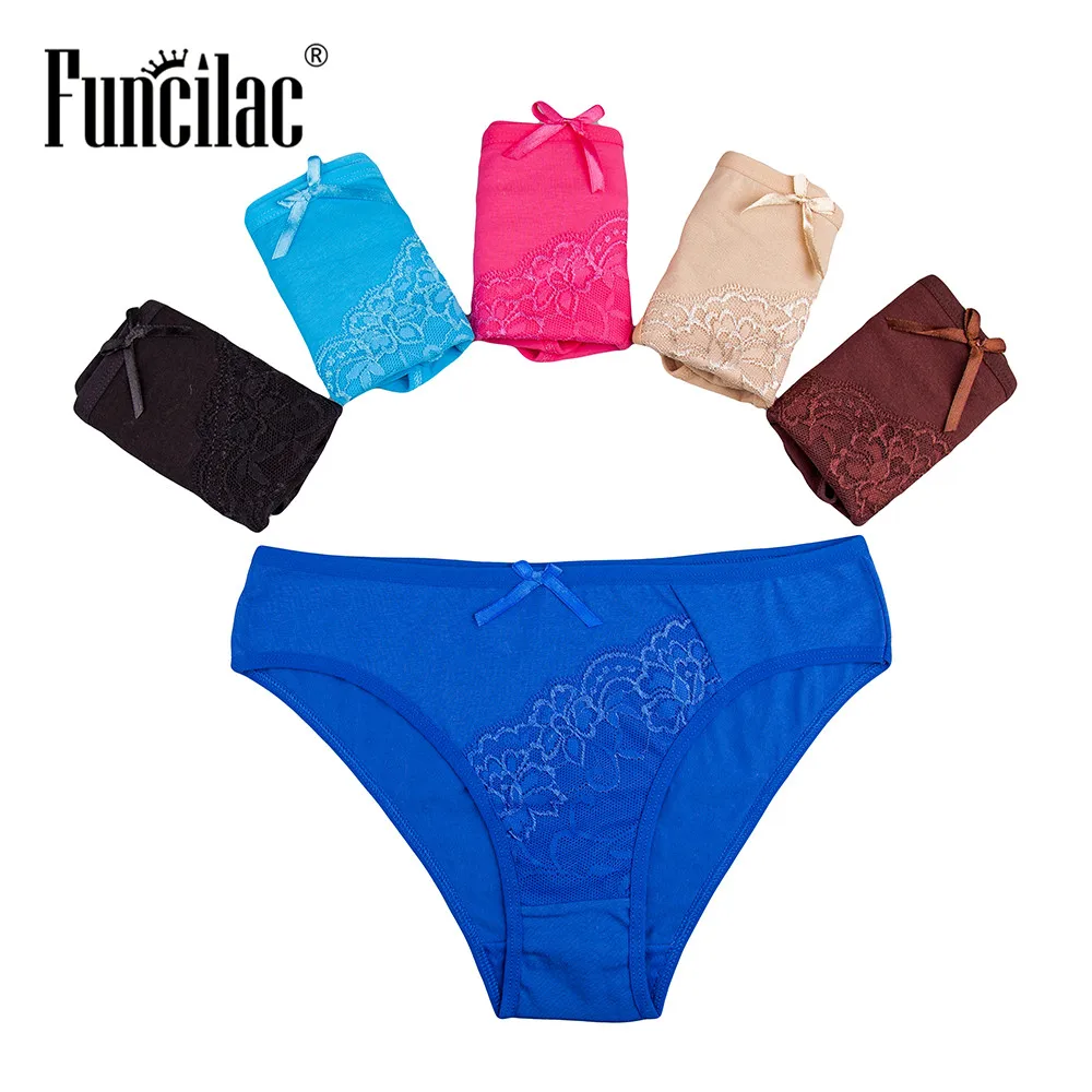 FUNCILAC Sexy Panties Women Underwear Seamless Solid Color Cotton Woman Calcinha Lingerie Lace Briefs 5pcs/lot |