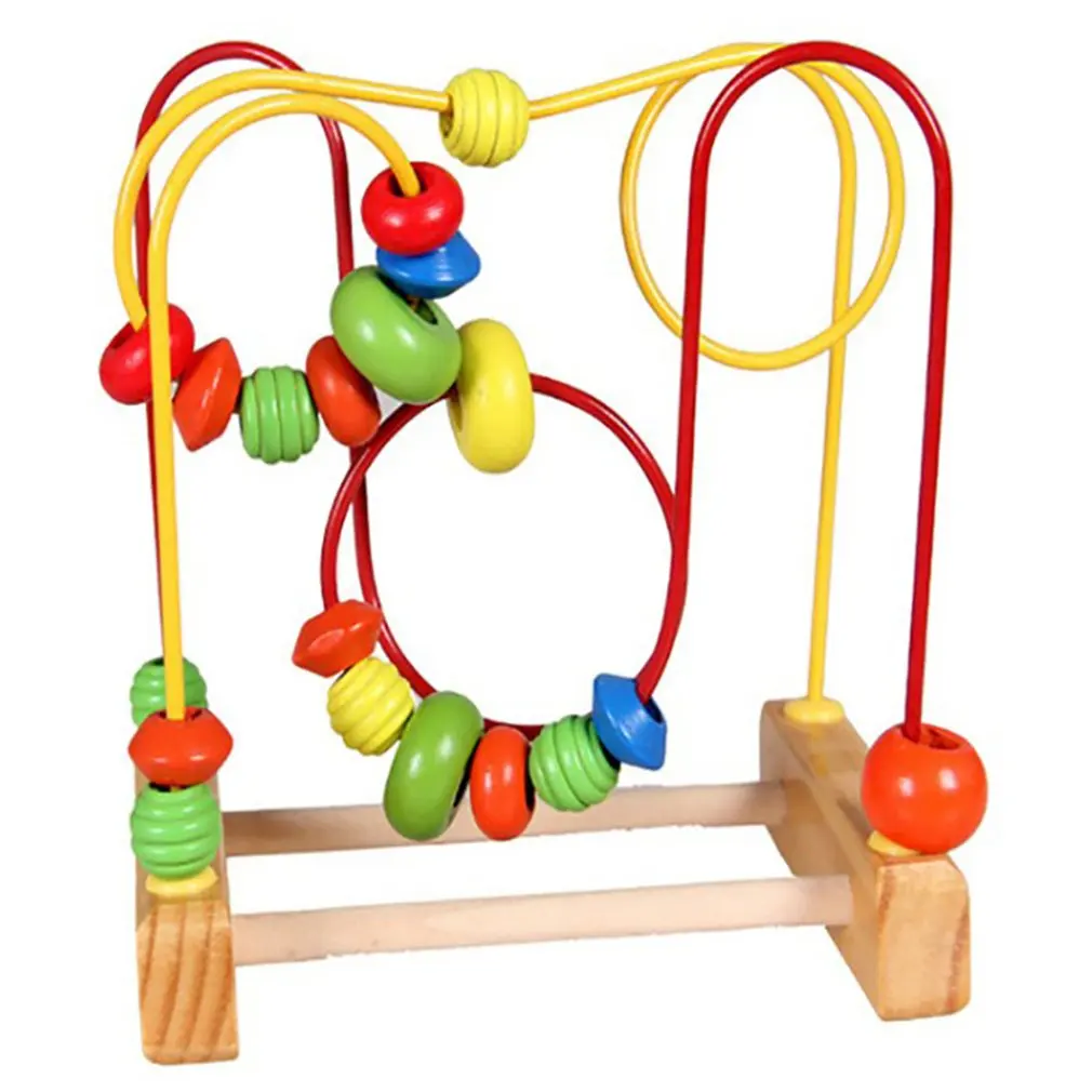 Mini laberinto de alambre de cuentas de madera colorido para ni&ntilde;os, juguete educativo interactivo para desarrollo de beb&eacute;s-0