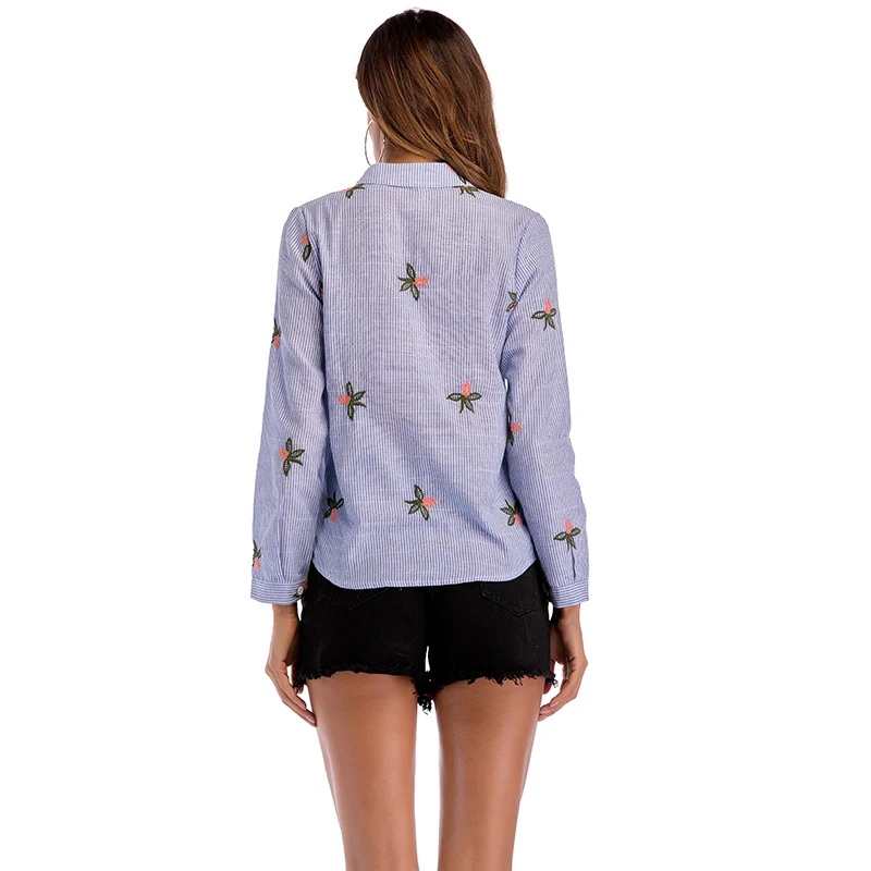 Liva девушка хлопок и лен воротник-стойка с вышивкой цветочные рубашки