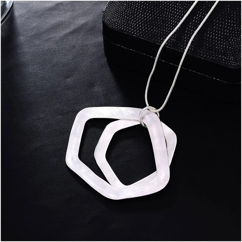Shineland Punk Unisex Big Chunky Necklace Alloy Chain Silver Color Geometric Hollow Pendant Statement Bijoux for Women Men Gift | Украшения