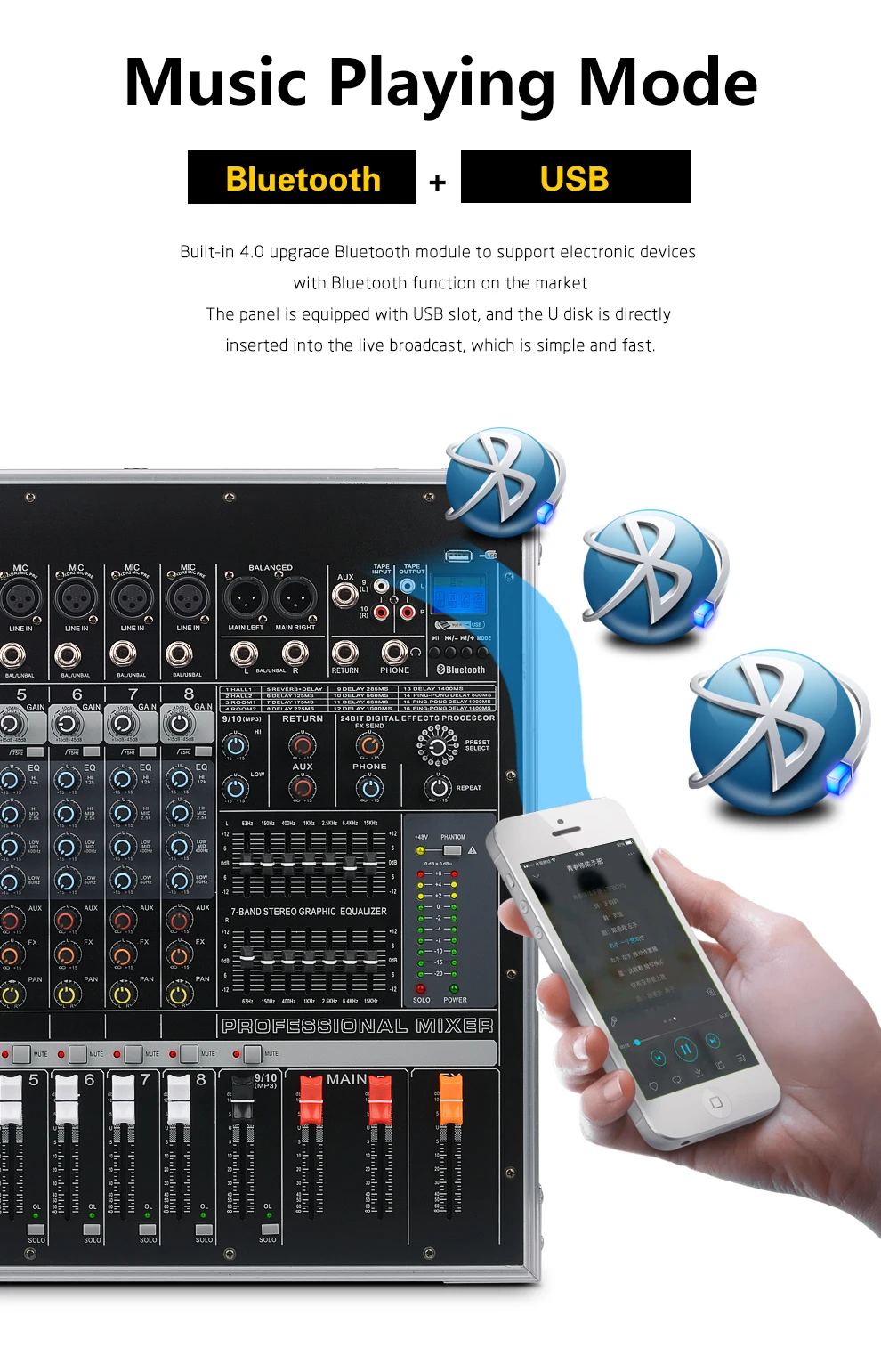 TKL PH2400 8 1200 Вт усилитель мощности DJ микшер Поддержка USB Bluetooth проигрывание песен профессиональный сценический комплект Airbox