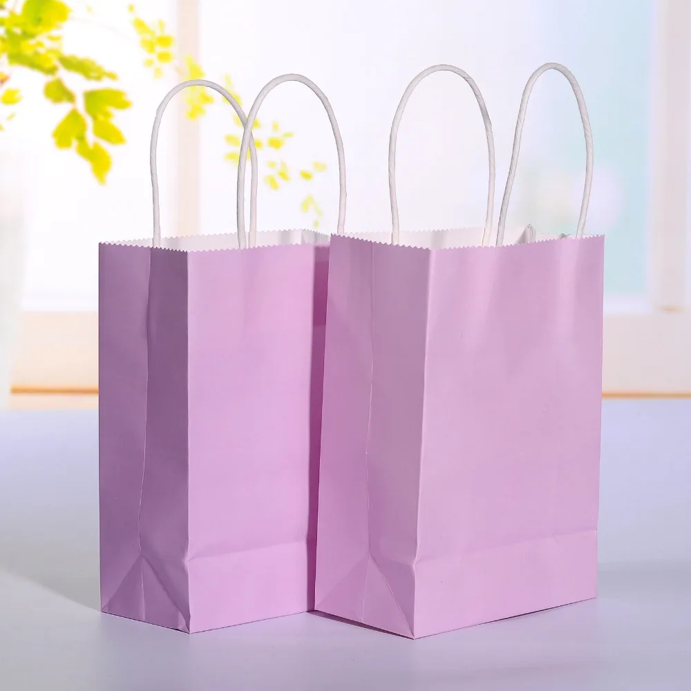 40 шт./лот светло фиолетовый крафт бумажный мешок с ручкой для свадебной вечеринки