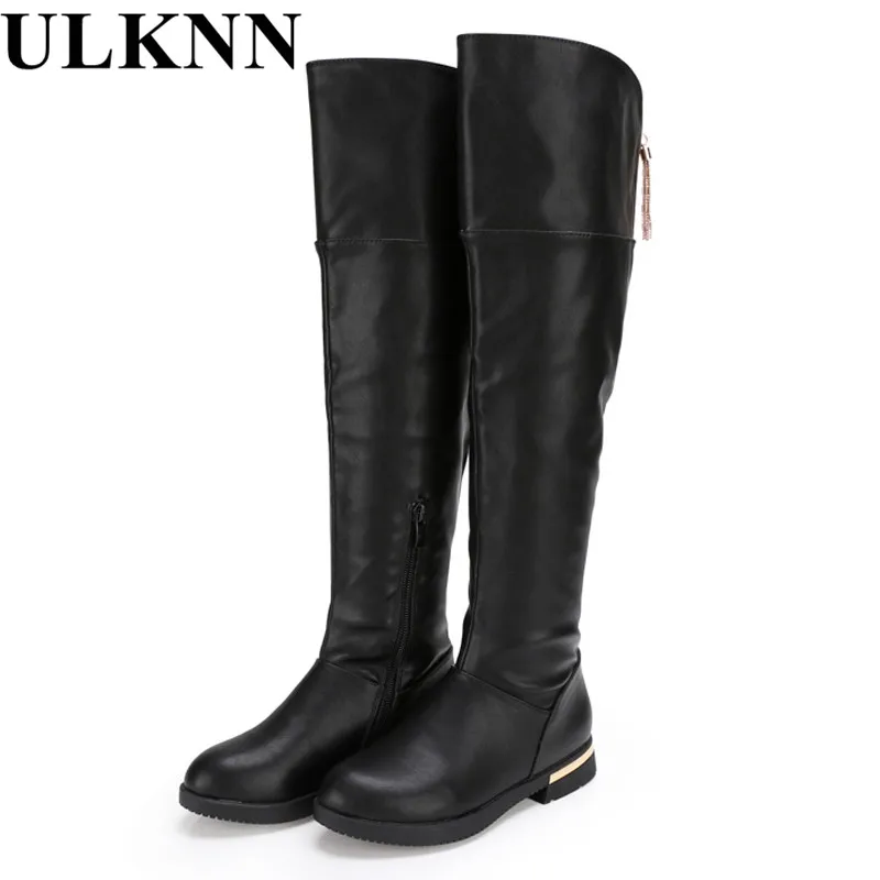 Сапоги до бедра ulknnиз натуральной кожи для девочек зимняя детская обувь детские