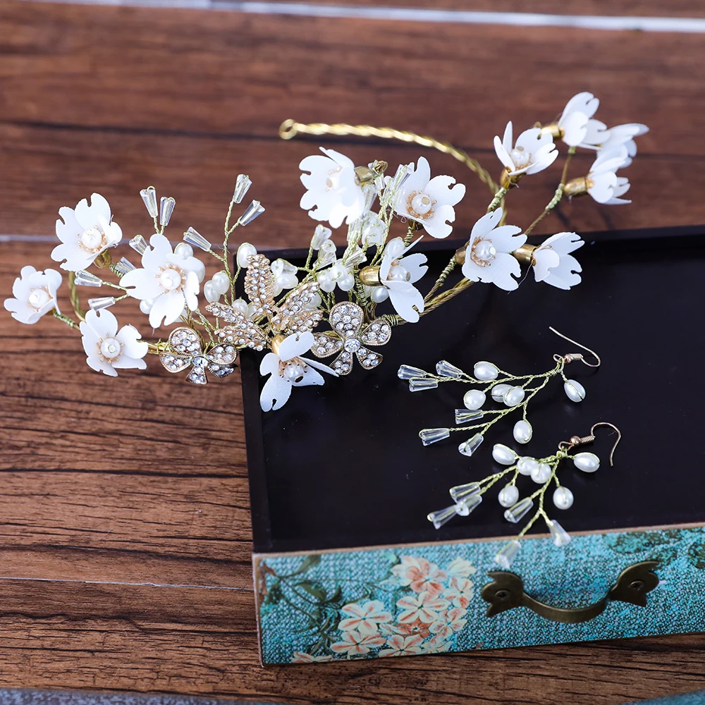 Ручной работы цветок имитация жемчуга Хрустальная Свадебная повязка на голову с