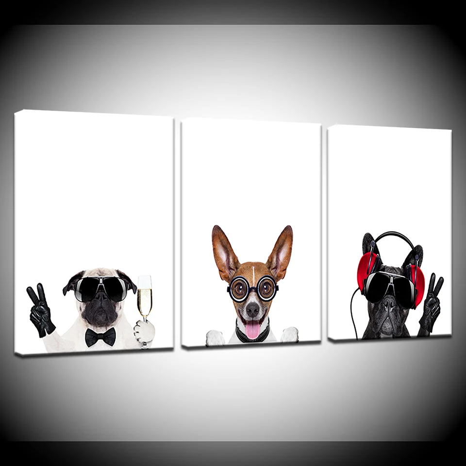 

Triptych Canvas Art Pet Dogs Prints Nursery Baby Bedroom 3 panel Free Shipping Hot Sell Wall posters For home living room decor