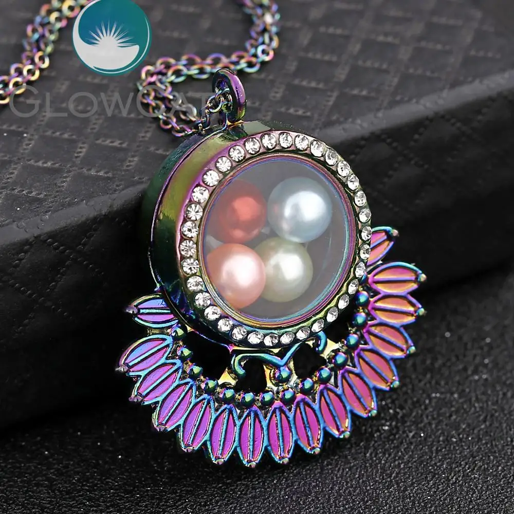 Радужное ожерелье с лезвием из стекла и листьев магнитное серебряного цвета