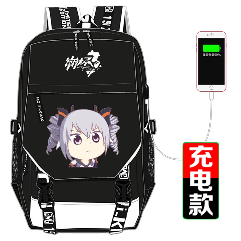 Honkai Impact 3 Печать Рюкзак киана каслана косплей женский рюкзак USB интерфейс ноутбук Рюкзак Холст Школьные сумки