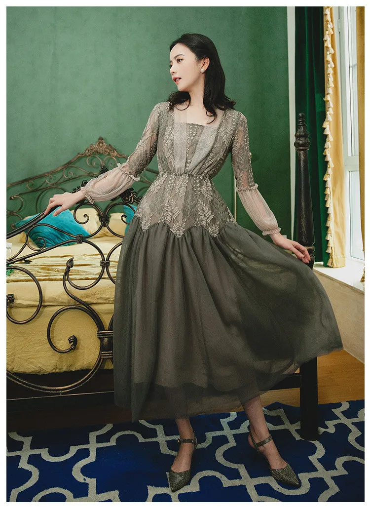 Tang Новое поступление летнее элегантное платье с квадратным воротником и