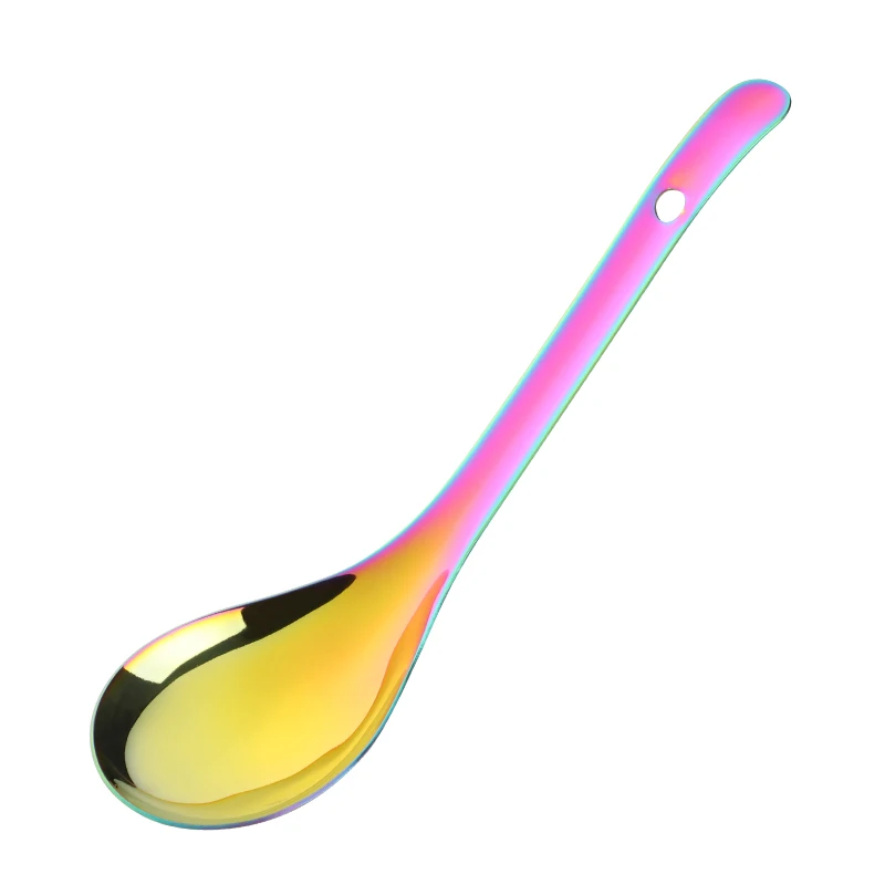 Rainbow Rice Scoop 1 шт., сервировочная ложка для риса, 18/8 нержавеющая сталь, длинная ручка, суповая каша, рисовая ложка, Золотая посуда, ложка, столовая посуда, кухонные инструменты - Цвет: Rainbow Rice Scoop
