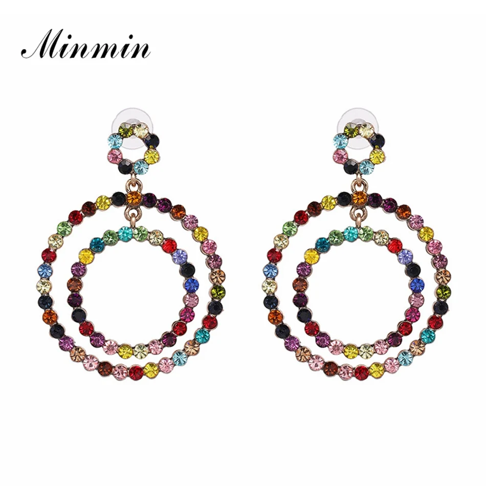 Minmin Мода красочные Кристальные серьги для женщин двойной Круглый Большой