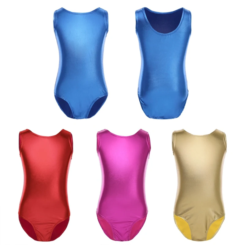4-12Years Cute Girl Gold Ballet Dance Dress Jumpsuit Patent Leather Sleeveless Leotard Dancewear Ballerina Fairy Party Costume | Детская