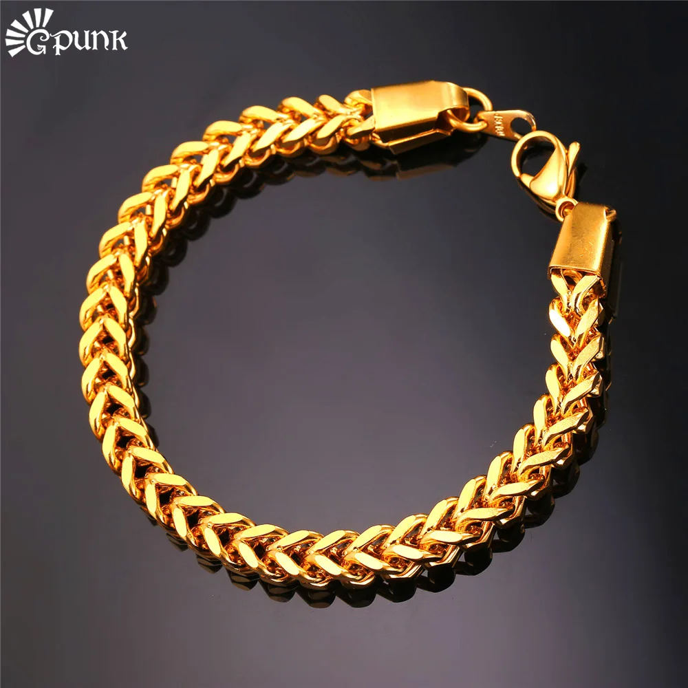 

6MM Wheat Chain Bracelet Men 316L Stainless Steel 2016 New Design Chain & Link Bracelets lobster Clasp Bangle H1412G